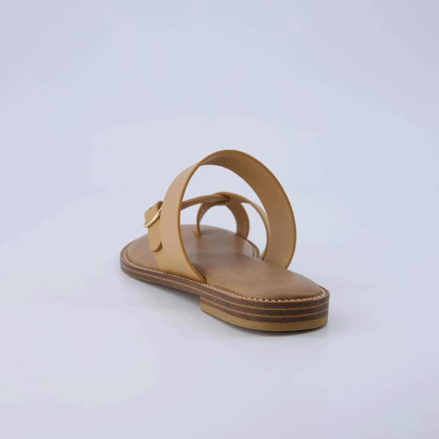 CUSHIONAIRE Laws Women’s Flat Sandal – Faux Leather Slip-On with Toe Loop, Adjustable Buckle & Cushioned Footbed