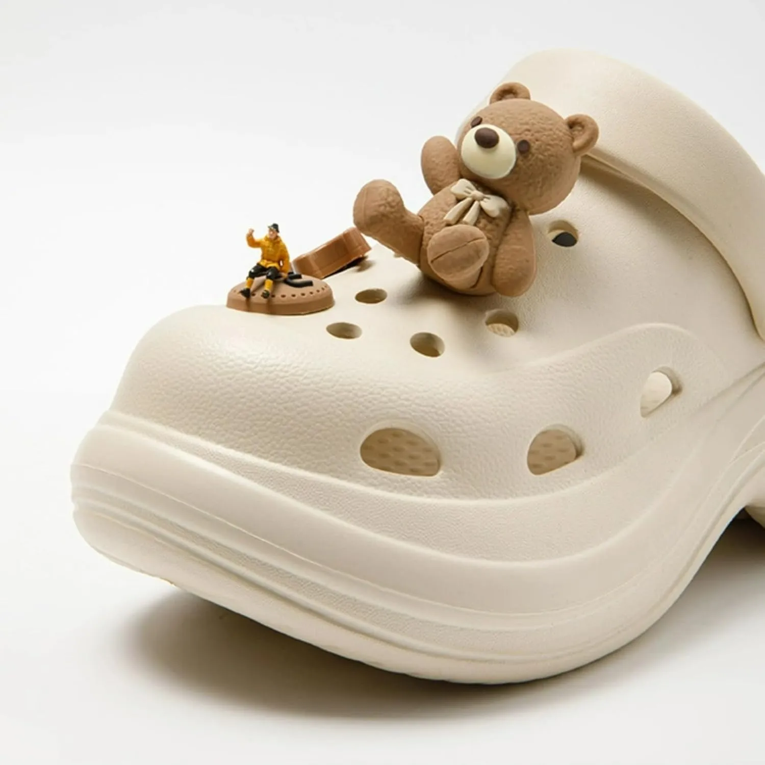 Cute Bowknot Bear Slippers for Women Clogs with Hole EVA 2" Y2K Platform Slides Height Increase Anti-Slip Thick Sole Adjustable Heel Indoor Shower Sandals Outdoor Travel Beach Sandals