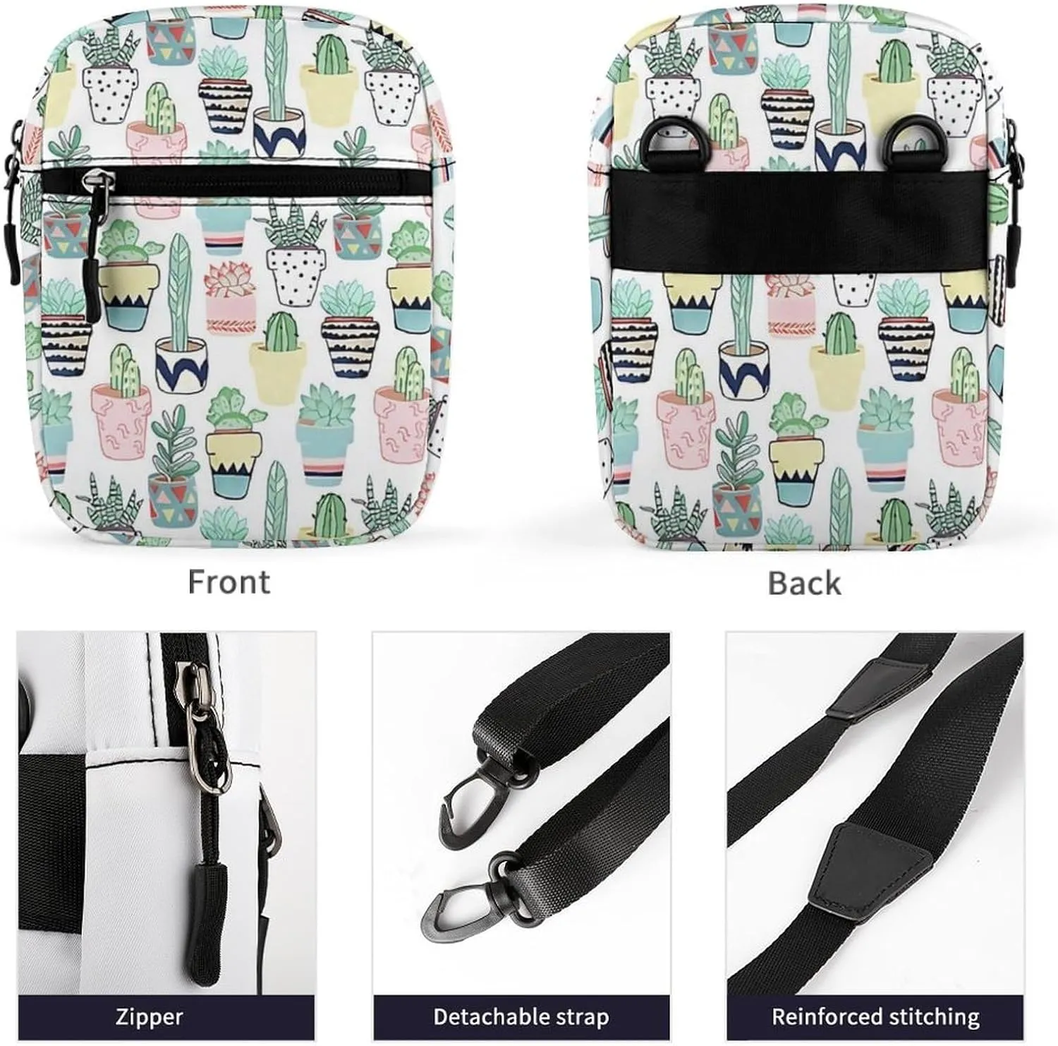 Cute Cacti in Pots Crossbody Bag Small Shoulder Bag Waterproof, Lightweight And Convenient