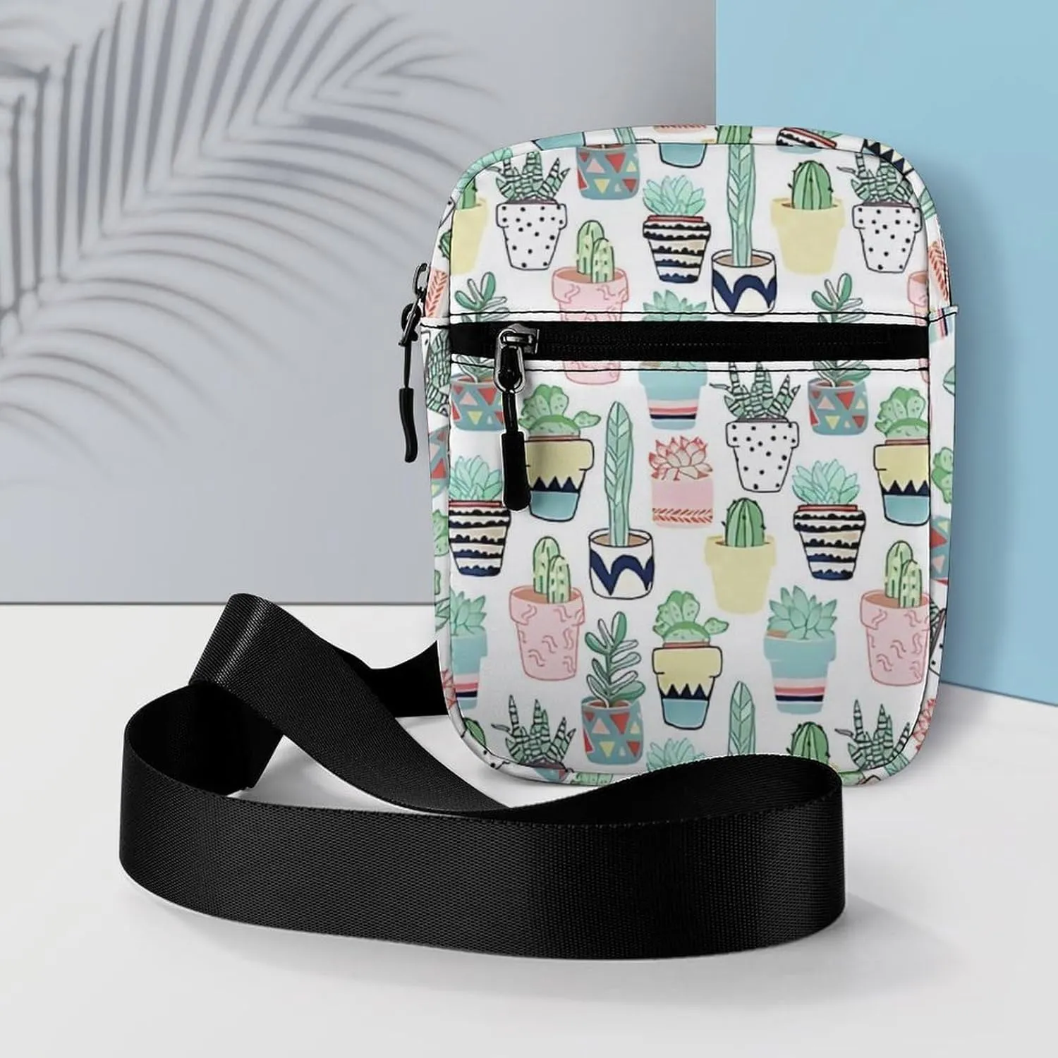 Cute Cacti in Pots Crossbody Bag Small Shoulder Bag Waterproof, Lightweight And Convenient