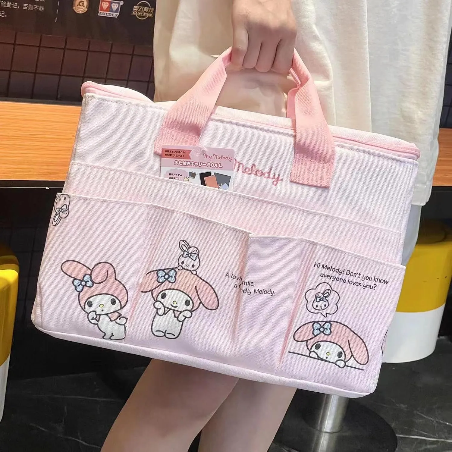 Cute Canvas Tote Bag, 4-Pockets Utility Sturdy Handbag with Top Zipper Closure, Gift for Working Women