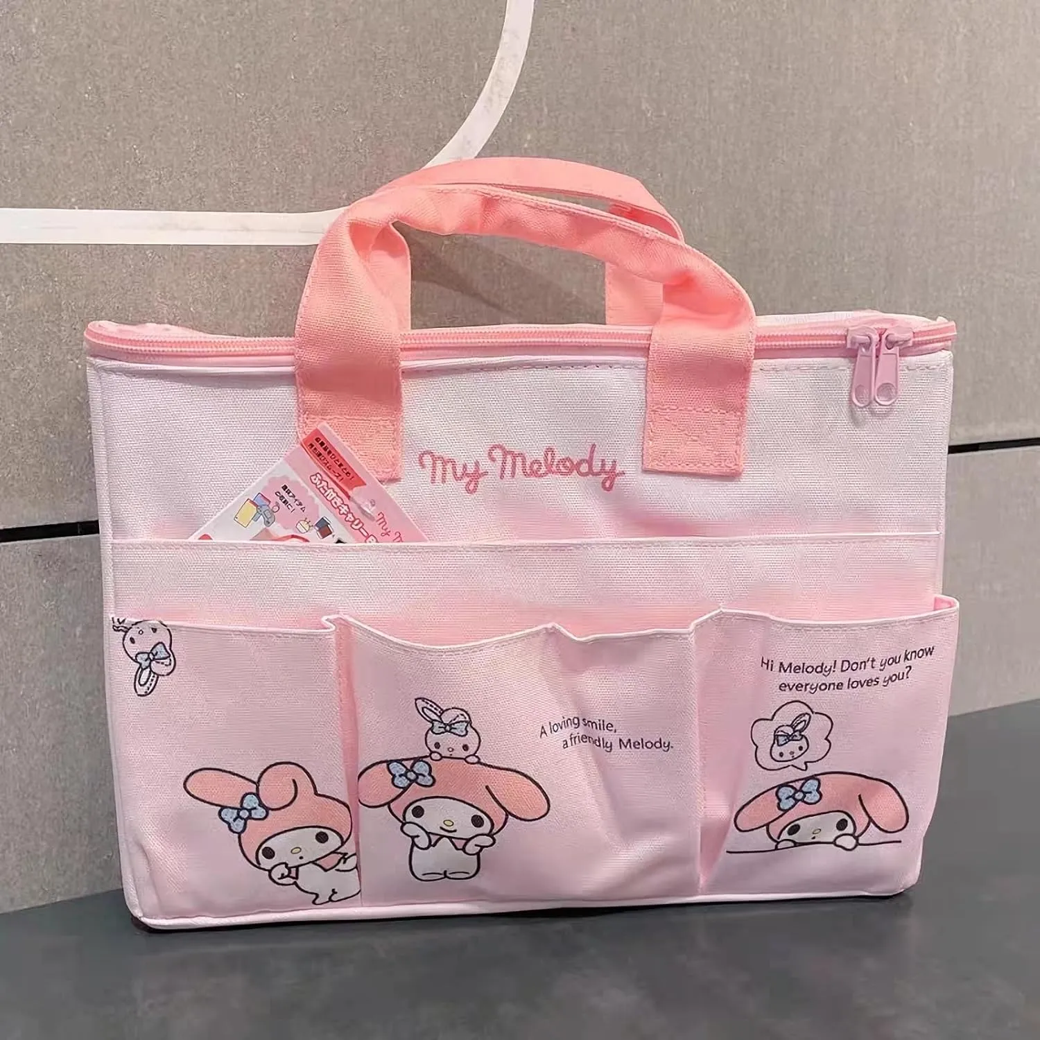 Cute Canvas Tote Bag, 4-Pockets Utility Sturdy Handbag with Top Zipper Closure, Gift for Working Women