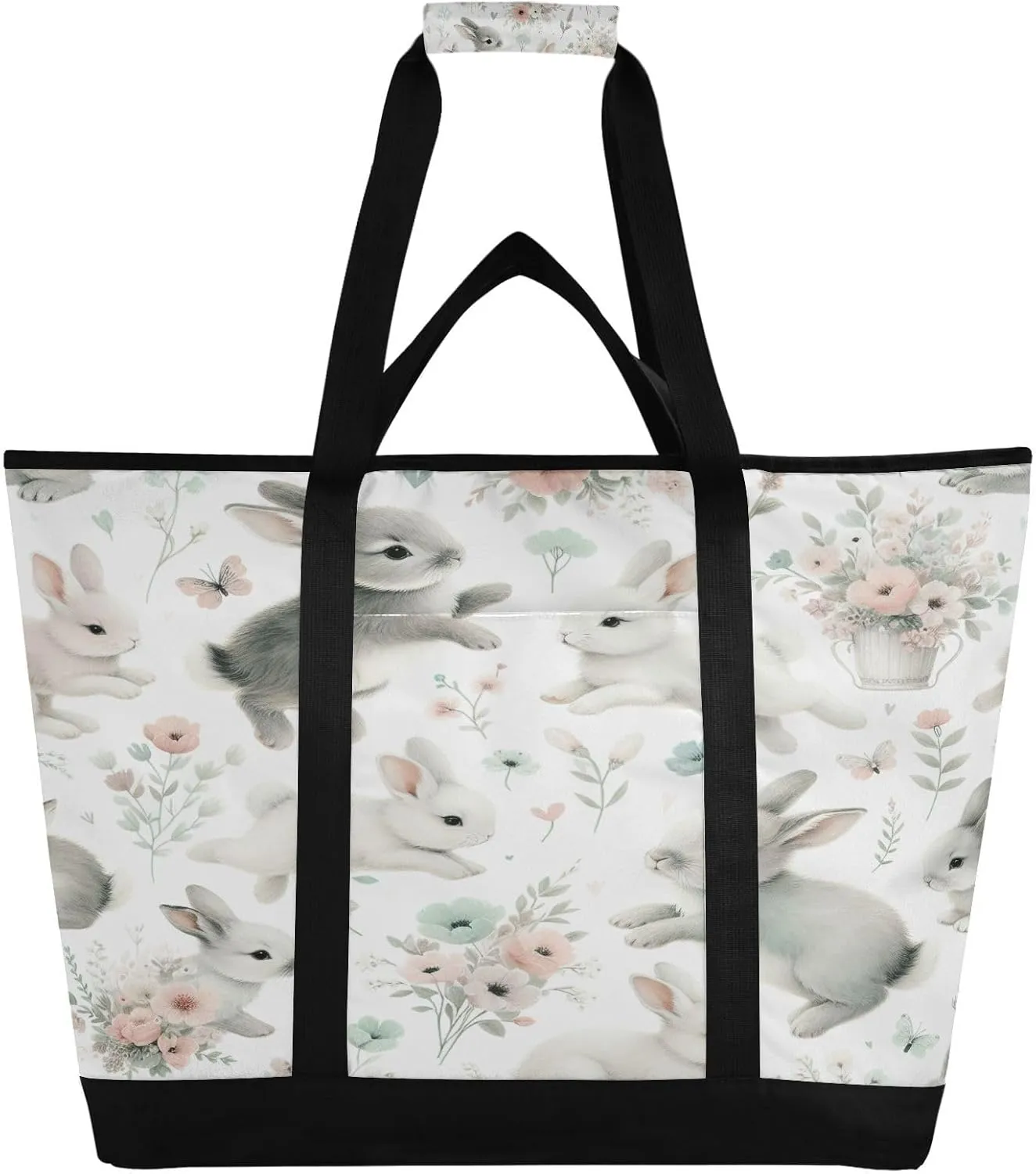 Cute Happy Rabbits Reusable Insulated Lunchbox Cooler Bag, Leakproof Kitchen Grocery Bag Collapsible Portable Cooler Tote Bag for Picnic, Camping, Office, Travel