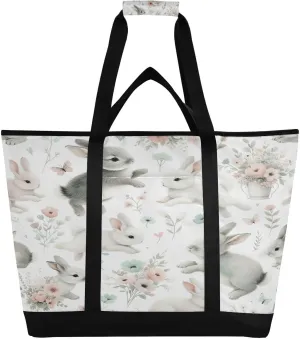 Cute Happy Rabbits Reusable Insulated Lunchbox Cooler Bag, Leakproof Kitchen Grocery Bag Collapsible Portable Cooler Tote Bag for Picnic, Camping, Office, Travel