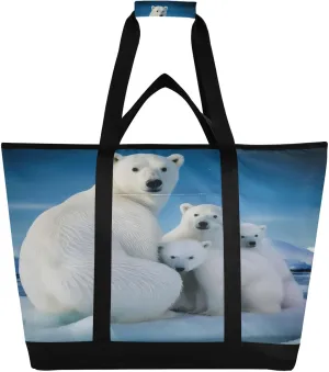 Cute Polar Bear Reusable Insulated Lunchbox Cooler Bag, Leakproof Kitchen Grocery Bag Collapsible Portable Cooler Tote Bag for Picnic, Camping, Office, Travel