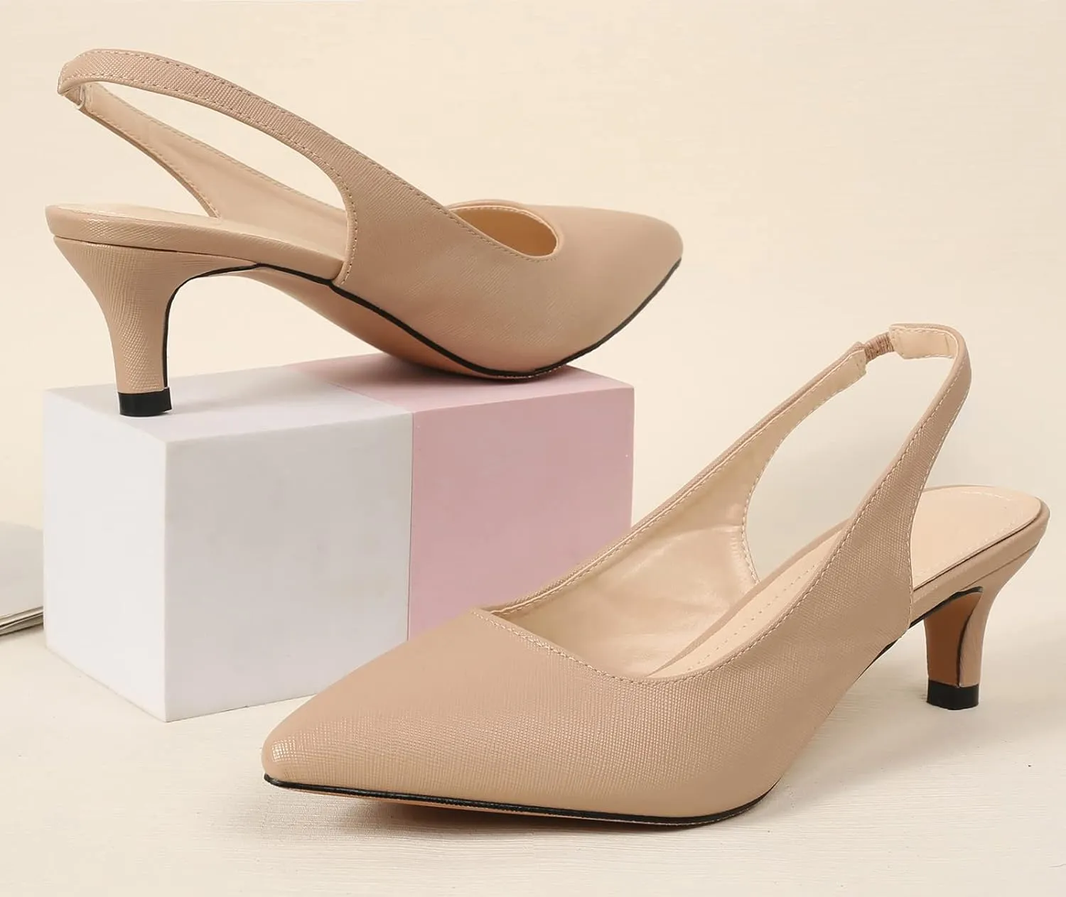 DADAWEN Women's Pointed Toe Slingback Kitten Heel Wedding Party Dress Pump Shoes