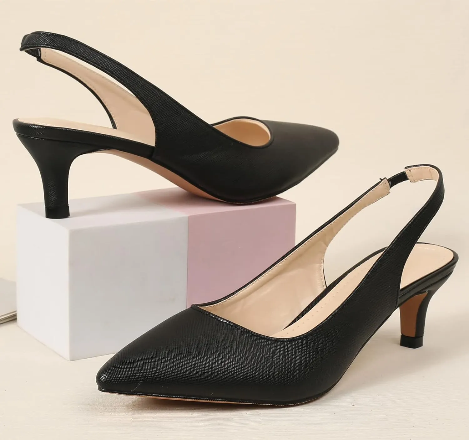 DADAWEN Women's Pointed Toe Slingback Kitten Heel Wedding Party Dress Pump Shoes
