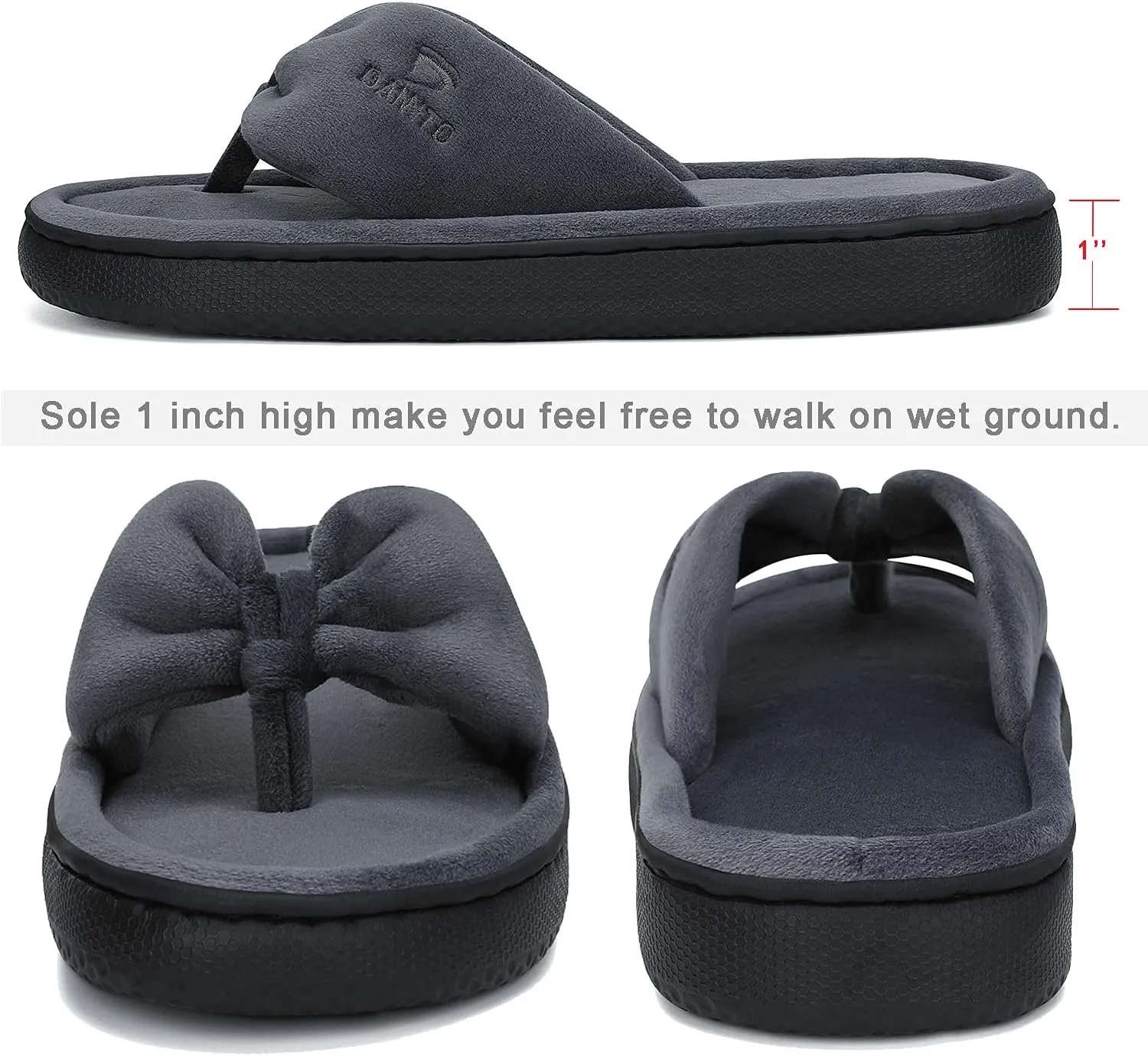 Dannto Women's House Slippers Memory Foam Flip Flops Thong Indoor Shoes Open Toe