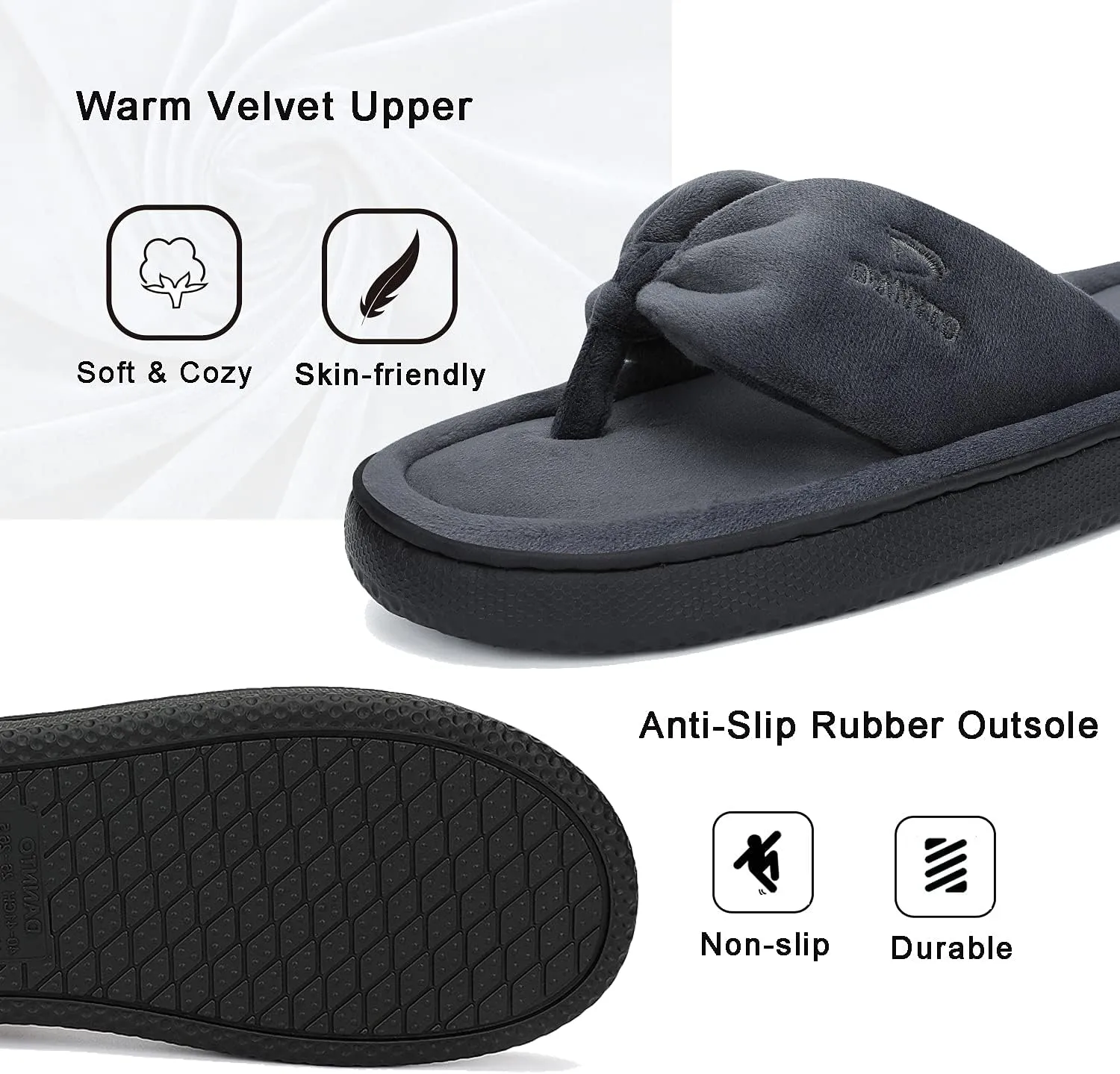Dannto Women's House Slippers Memory Foam Flip Flops Thong Indoor Shoes Open Toe
