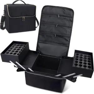 Deciniee Large Makeup Travel Train Case, Upgraded Plus Size Nail Supply Organizers and Storage for Nail Tech, Black 4 Tier Cosmetic Train Case Makeup Box, Nail Polish Makeup Organizer and Storage Bag