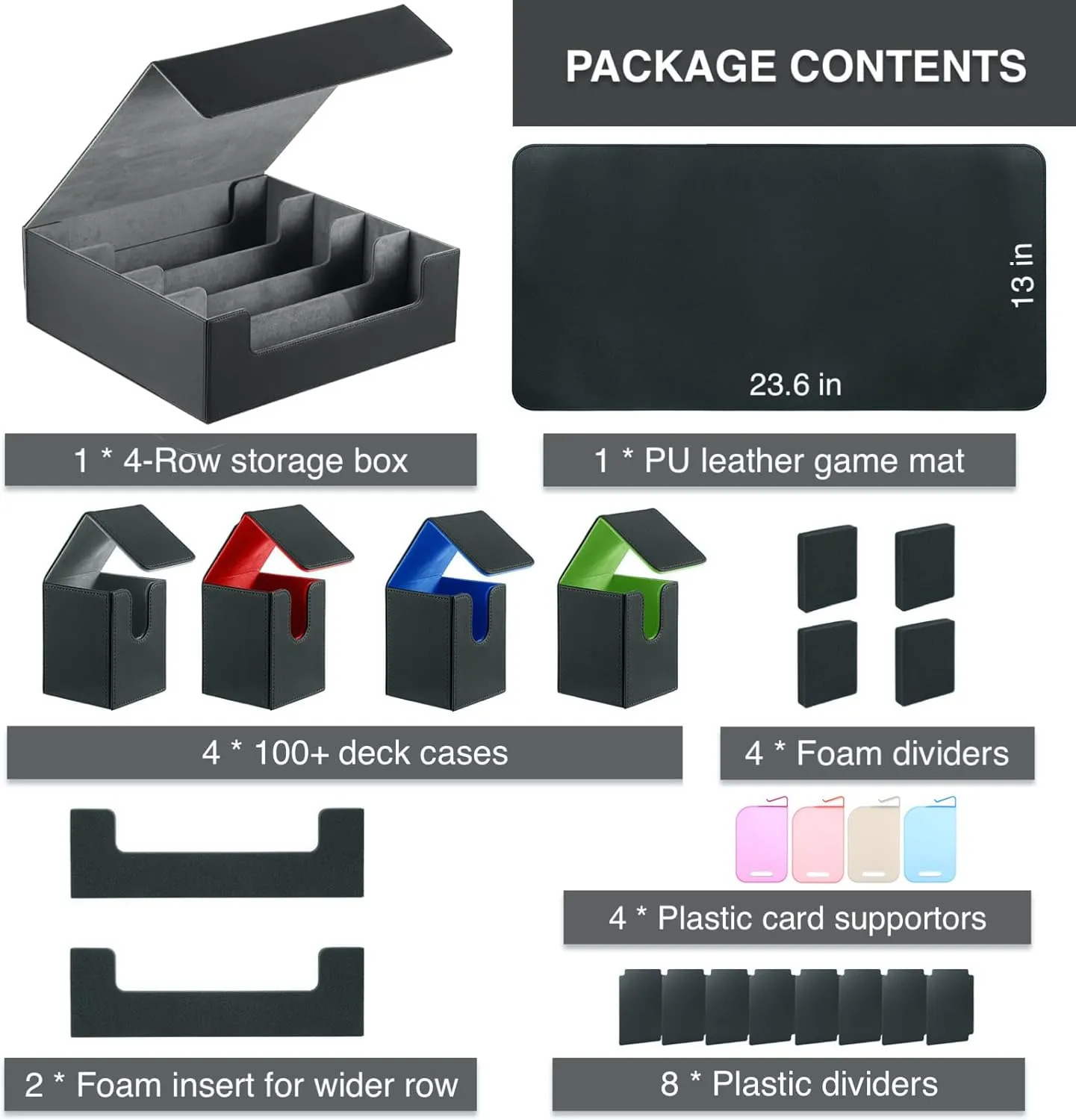 Deck Cases Bundle Hold Up to 5000 Trading Cards, Storage Boxes Set Included 4-Row Case, 4 Small Deck Cases, Game Mat and Foam Divders, Compatible with MTG, Commander, PTCG, Magic Cards