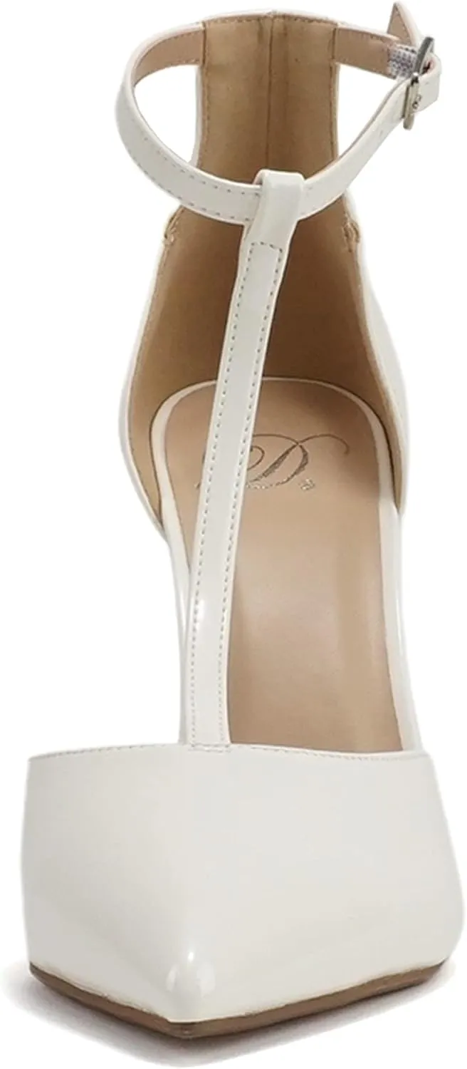 Delicious “ANYA” ~ Women Pointed Toe Closed Back Counter T-Strap Stiletto High Heel Pump Shoe