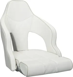 Deluxe Pro High Back Boat Seat Premium Sports Flip Up Captain Boat Seat with Armrests (White/White/Ivory)