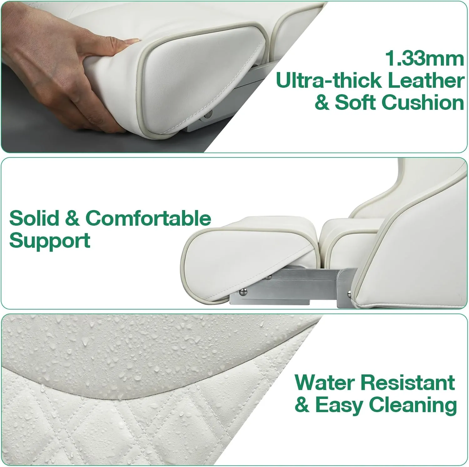 Deluxe Pro High Back Boat Seat Premium Sports Flip Up Captain Boat Seat with Armrests (White/White/Ivory)