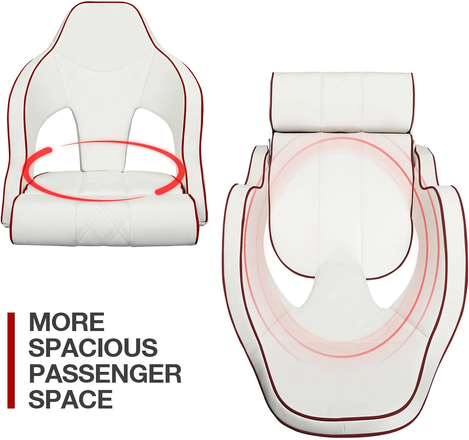 Deluxe Pro High Back Boat Seat Premium Sports Flip Up Captain Boat Seat with Armrests (White/White/Red)