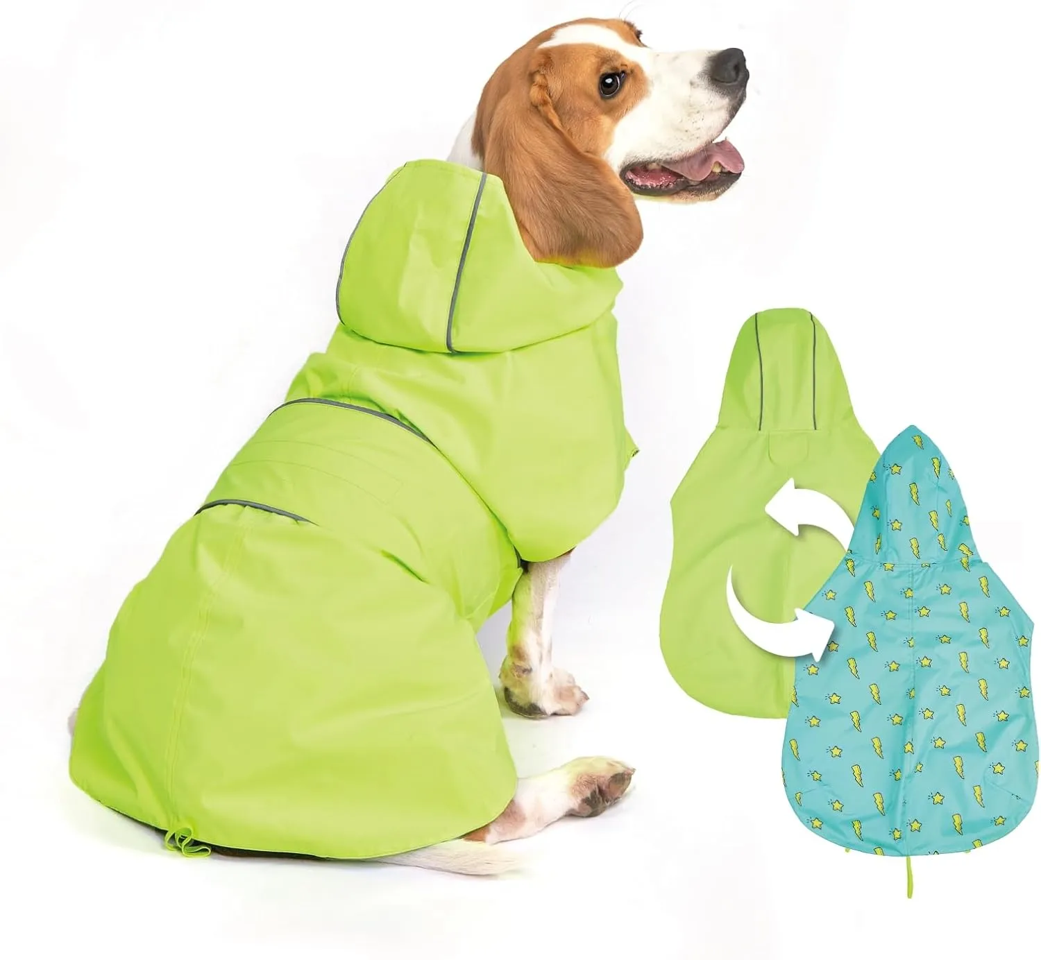 Dog Raincoat Reversible, Single Side Slicker Poncho Adjustable Waterproof Dog Rain Jacket with Leash Hole/Reflective Stripe Hooded Snowproof Windproof Clothes for Medium to 2X Large Dogs, XL