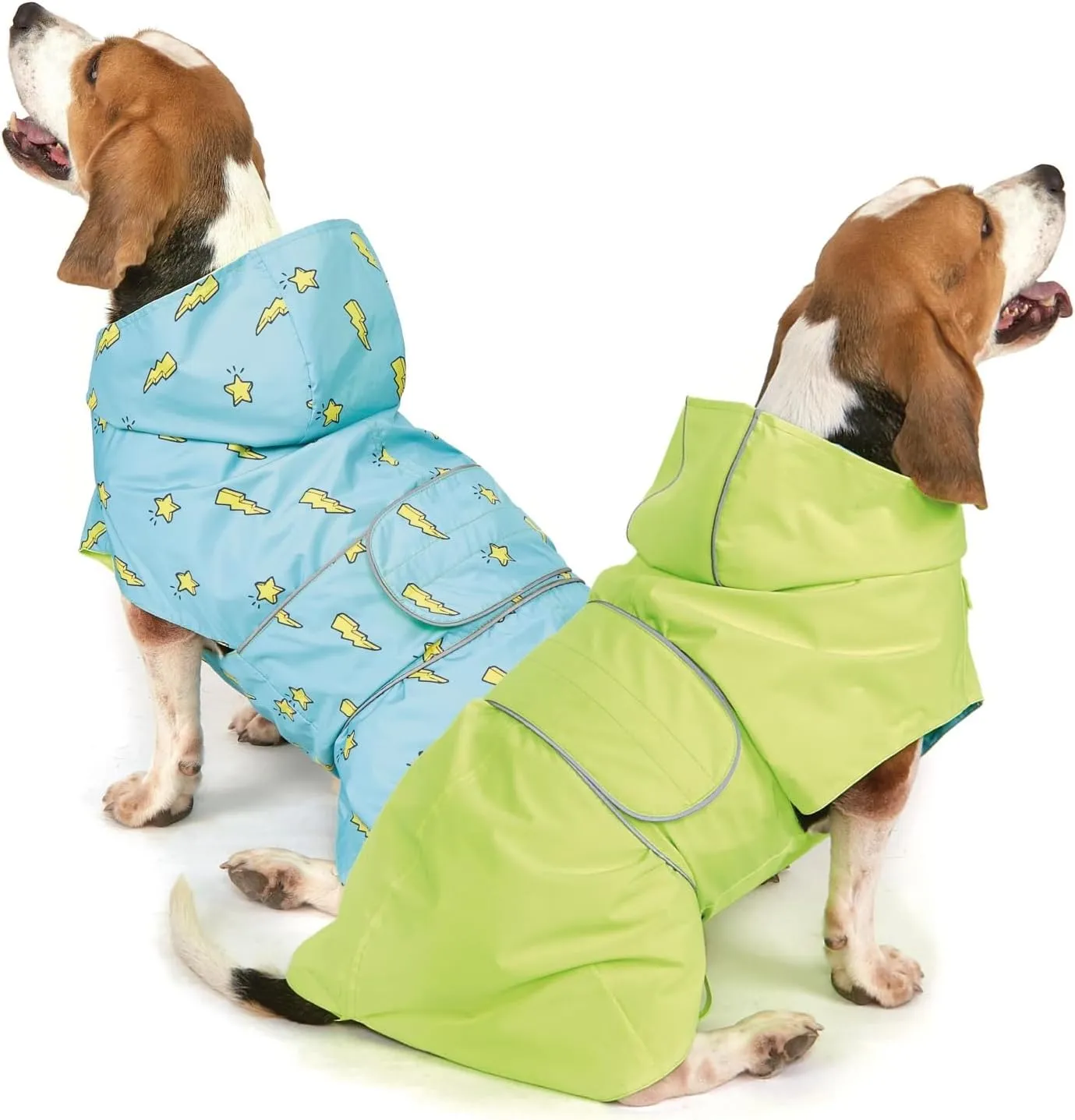Dog Raincoat Reversible, Single Side Slicker Poncho Adjustable Waterproof Dog Rain Jacket with Leash Hole/Reflective Stripe Hooded Snowproof Windproof Clothes for Medium to 2X Large Dogs, XL
