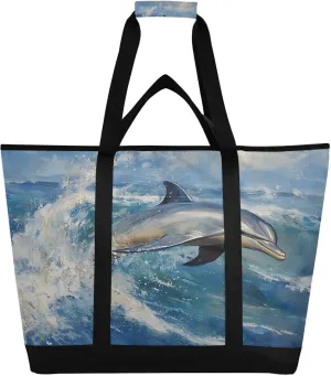 Dolphins Reusable Insulated Lunchbox Cooler Bag, Leakproof Kitchen Grocery Bag Collapsible Portable Cooler Tote Bag for Picnic, Camping, Office, Travel