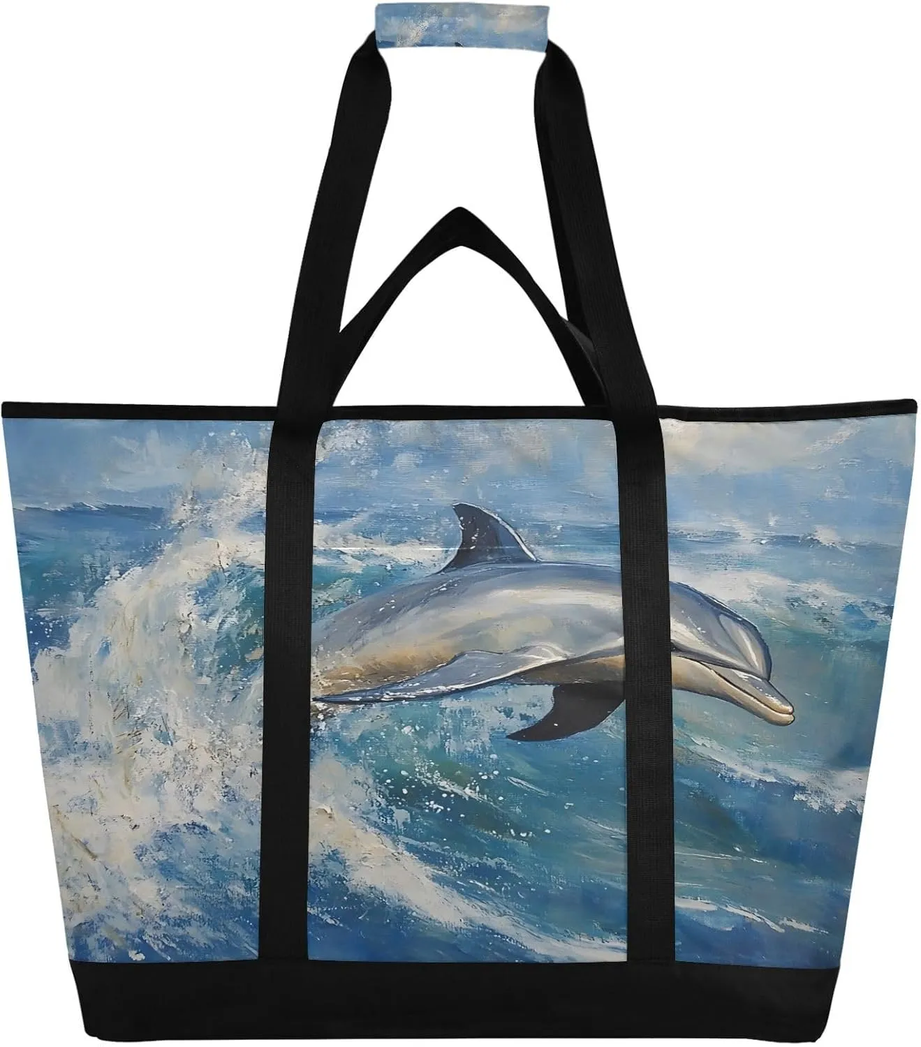 Dolphins Reusable Insulated Lunchbox Cooler Bag, Leakproof Kitchen Grocery Bag Collapsible Portable Cooler Tote Bag for Picnic, Camping, Office, Travel