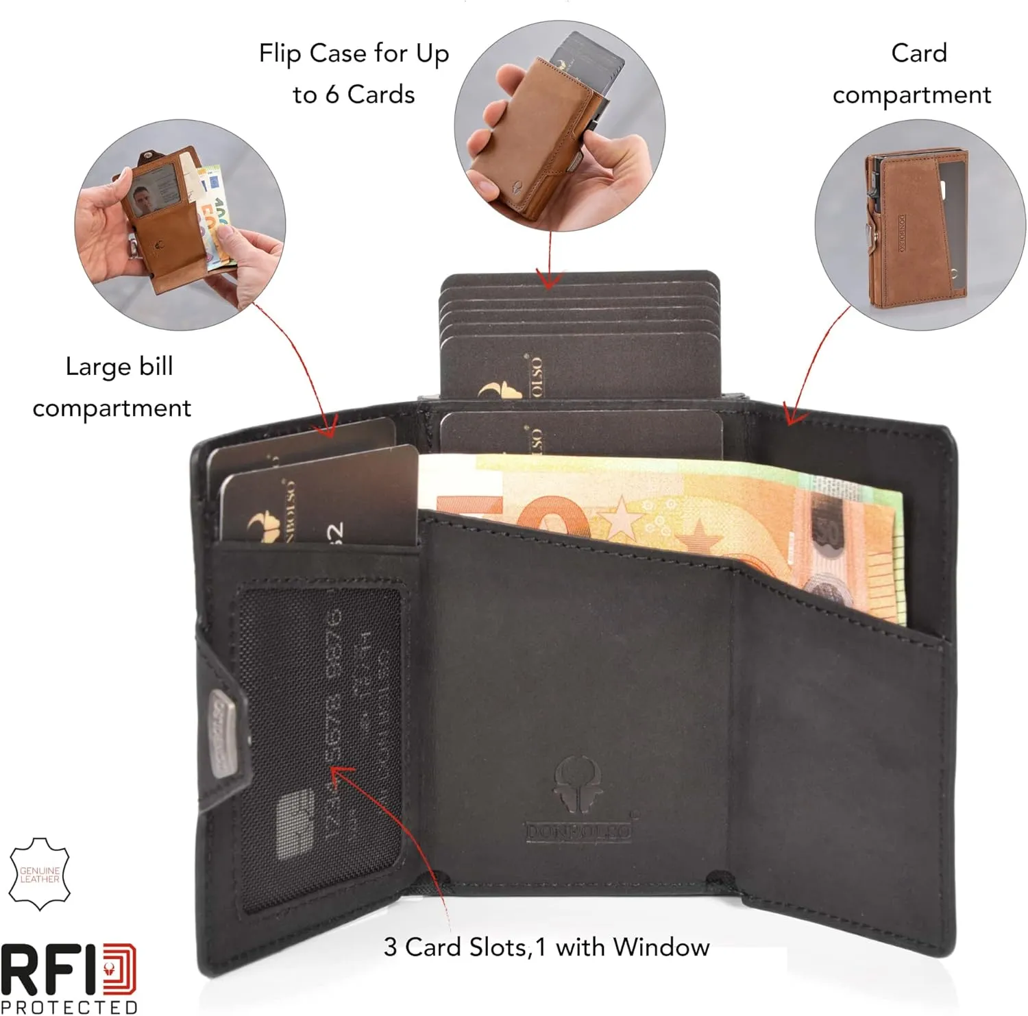 DONBOLSO Wallet Flip I Slim Wallet with Flip Case I Card Holder for Up to 10 Cards