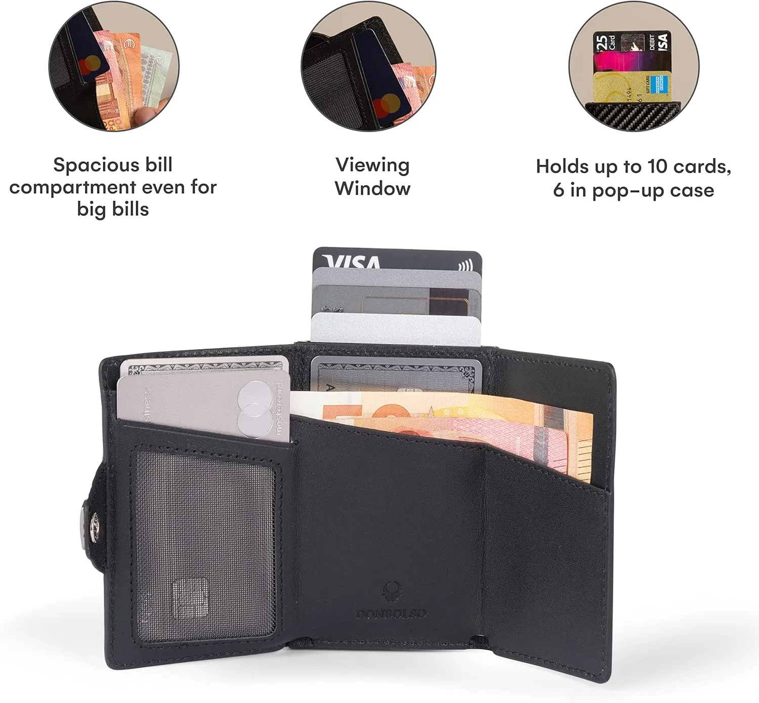 DONBOLSO Wallet Flip I Slim Wallet with Flip Case I Card Holder for Up to 10 Cards