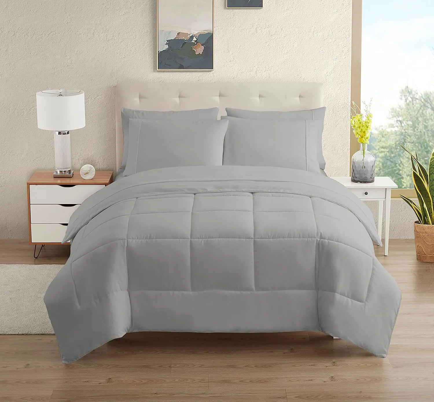 Dorm Room Essentials College Bedding Comforter Set 5 Piece Twin XL Size Bed in a Bag for College Students Boys and Girls, Twin XL, Silver