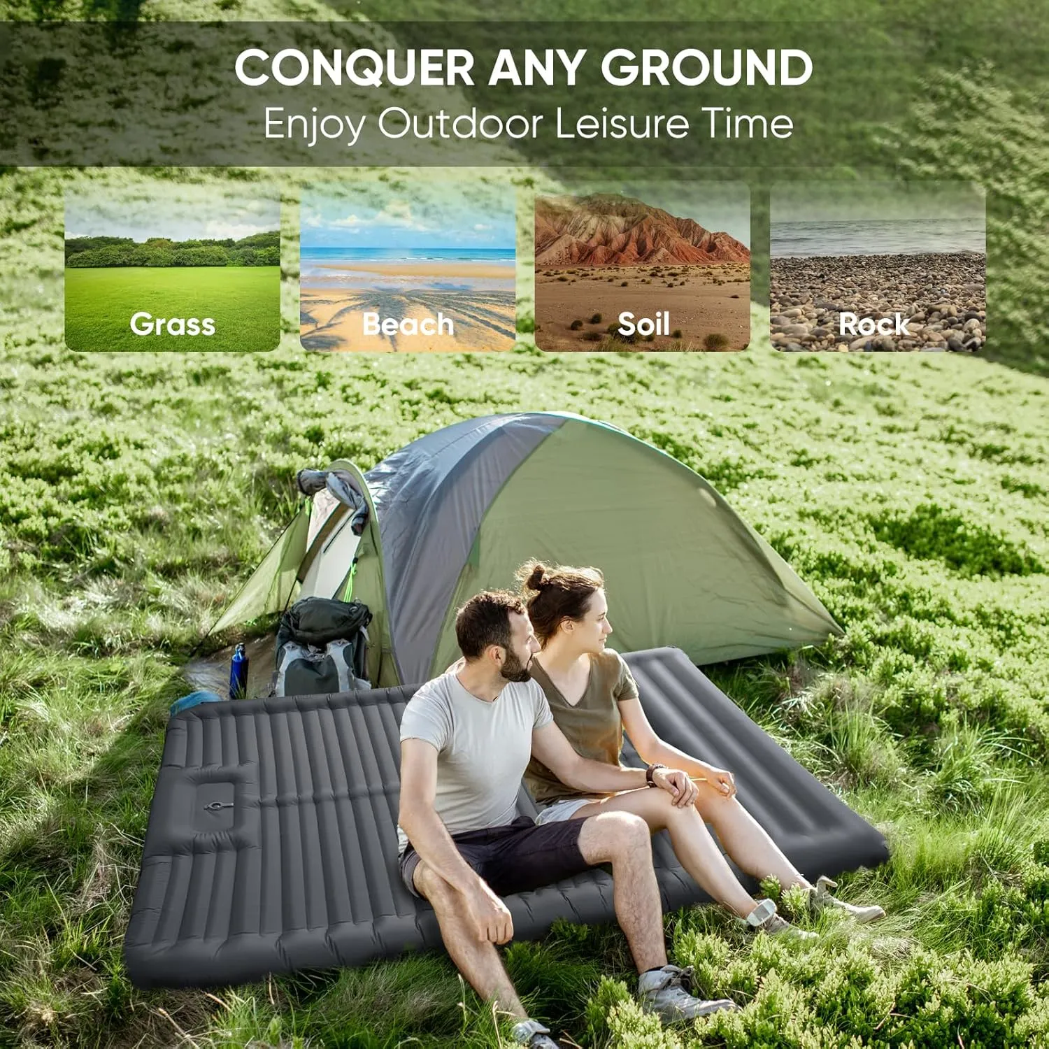Double Sleeping Pad, Self Inflating 2 Person Camping Mat Extra Thick Ultralight Inflatable Camping Pad with Pillow Built-in Foot Pump for Camping Hiking Backpacking Tent Traveling