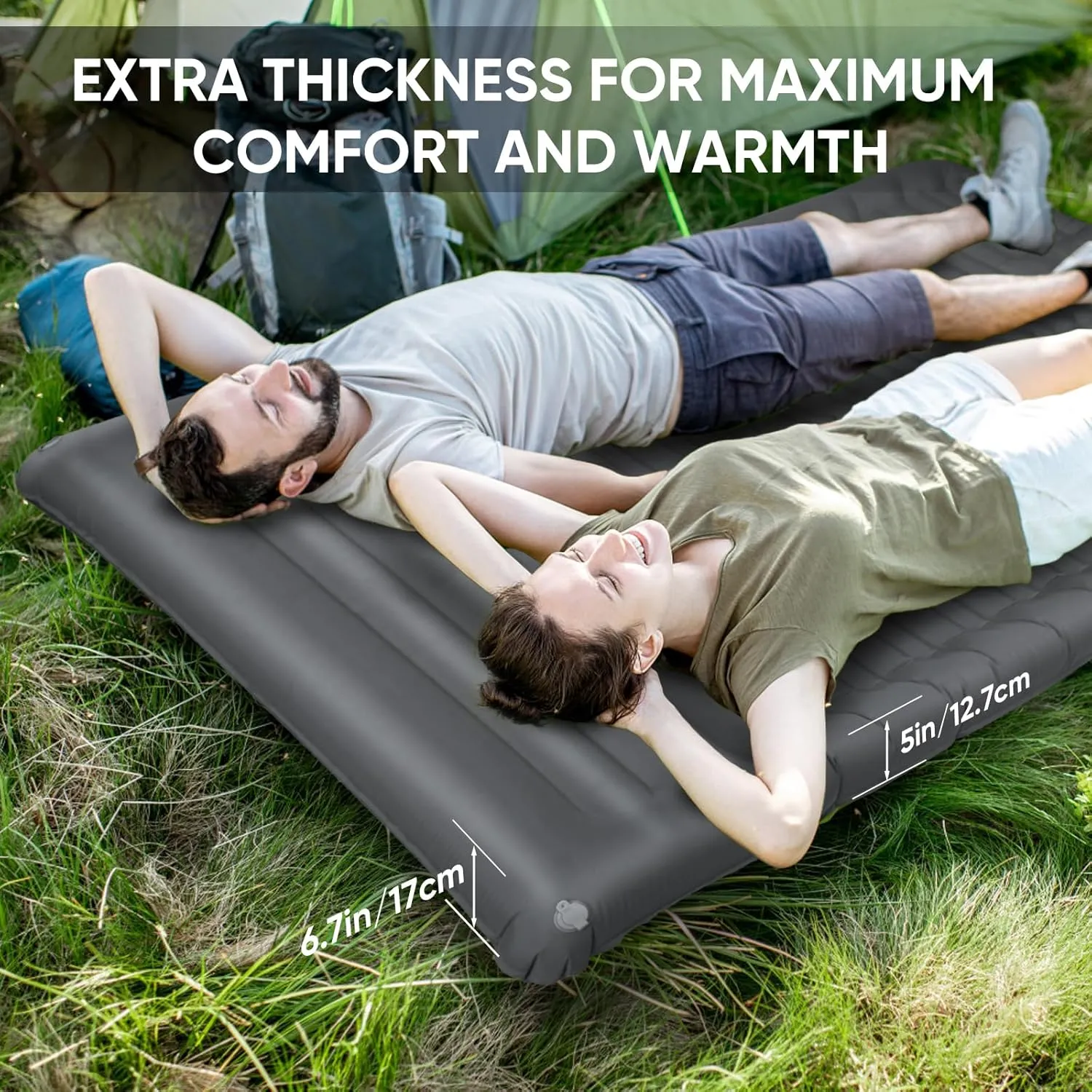 Double Sleeping Pad, Self Inflating 2 Person Camping Mat Extra Thick Ultralight Inflatable Camping Pad with Pillow Built-in Foot Pump for Camping Hiking Backpacking Tent Traveling