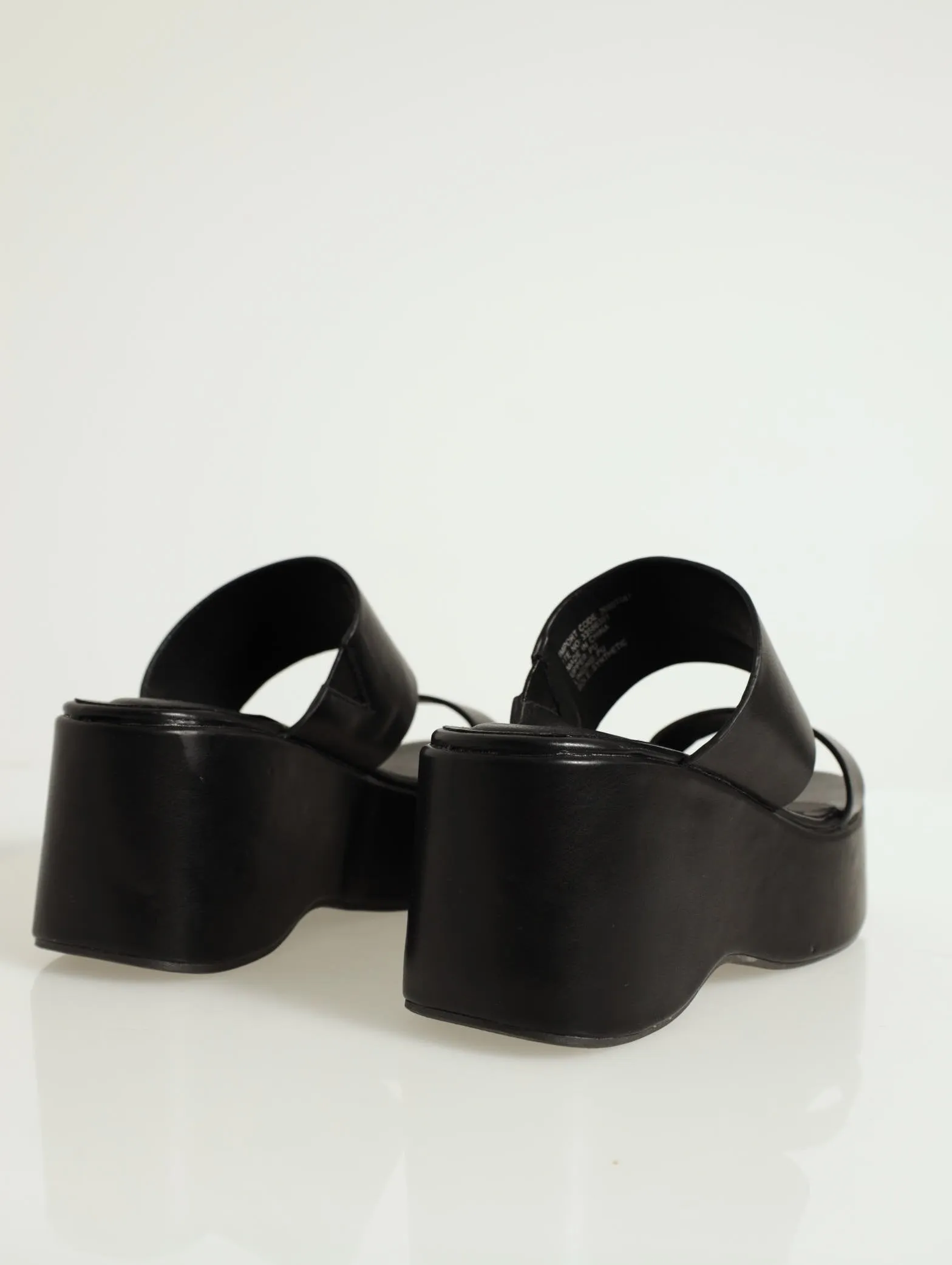 Double Strap Push-In Mule Platform Wedge - Black