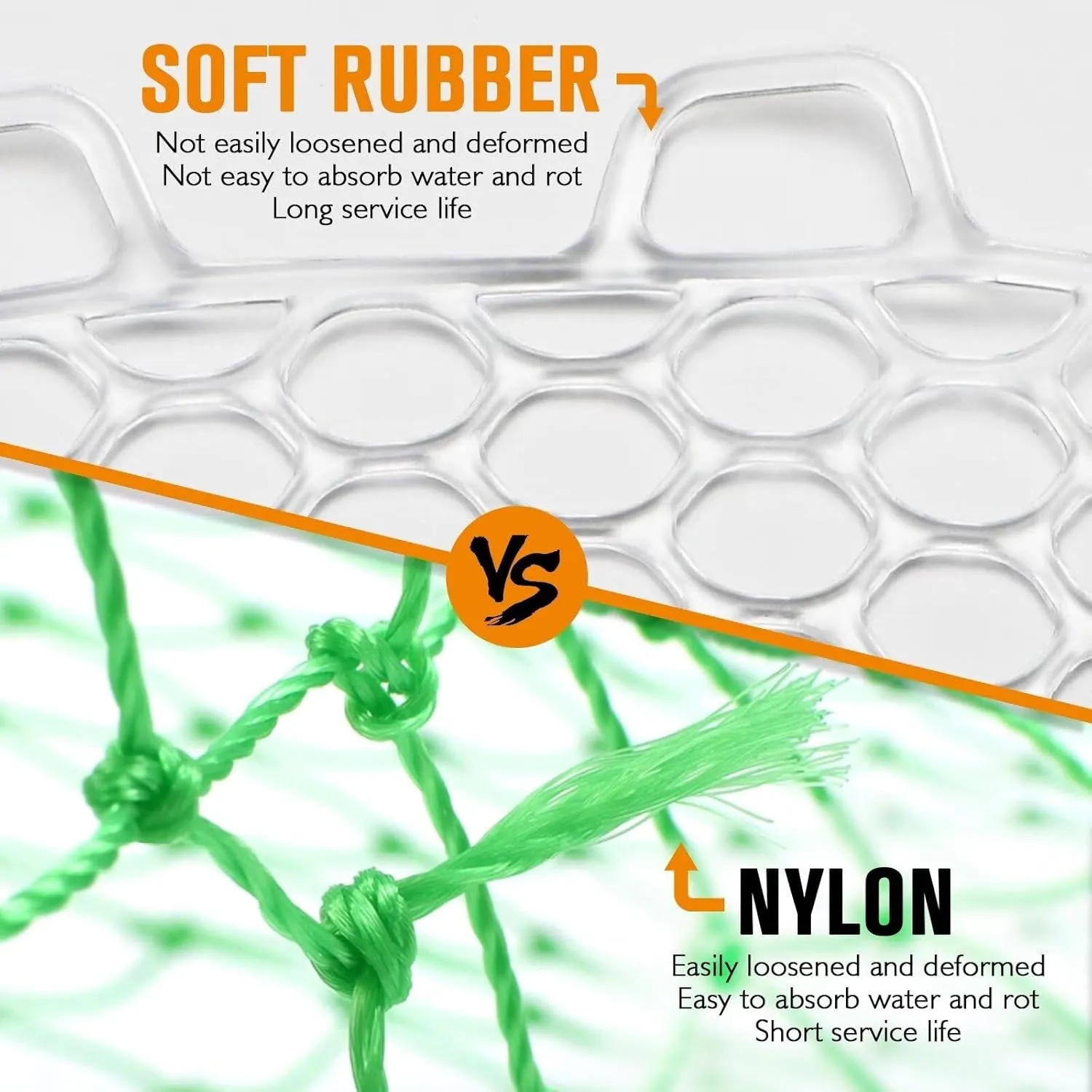 Dovesun Rubber Fishing Net Replacement Netting without Handle Clear Black Fishing Nets for Fish Fly Fish Landing Net Bag for Freshwater Saltwater Foldable Trout Net Rubber Mesh 5 Sizes
