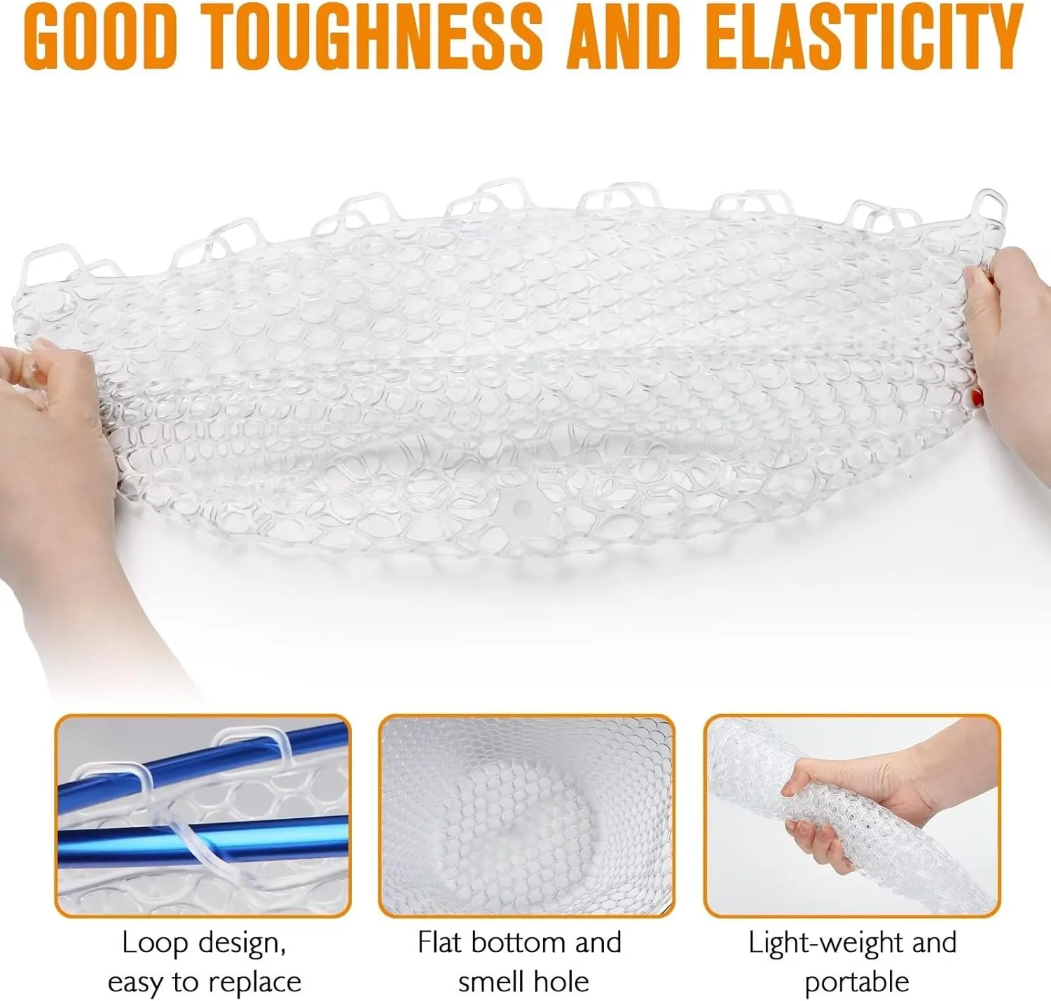 Dovesun Rubber Fishing Net Replacement Netting without Handle Clear Black Fishing Nets for Fish Fly Fish Landing Net Bag for Freshwater Saltwater Foldable Trout Net Rubber Mesh 5 Sizes