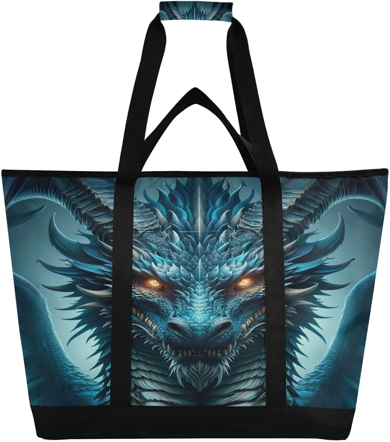 Dragon Face Front Reusable Insulated Lunchbox Cooler Bag, Leakproof Kitchen Grocery Bag Collapsible Portable Cooler Tote Bag for Picnic, Camping, Office, Travel