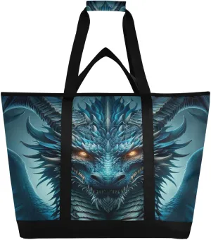 Dragon Face Front Reusable Insulated Lunchbox Cooler Bag, Leakproof Kitchen Grocery Bag Collapsible Portable Cooler Tote Bag for Picnic, Camping, Office, Travel