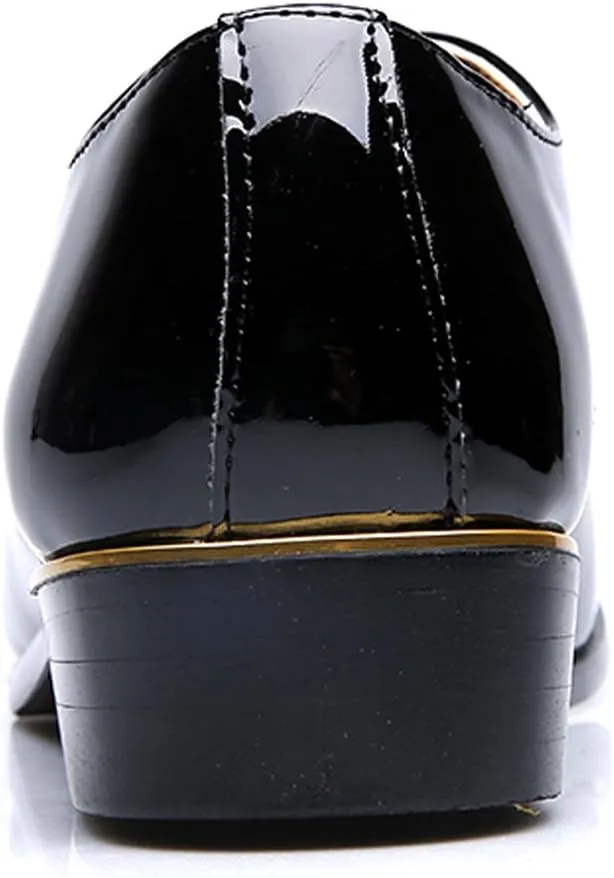 Dress Shoes Men Classic Pointed-Toe Patent Leather Lace-up Formal Oxford Shoes Black Brown Red Grey