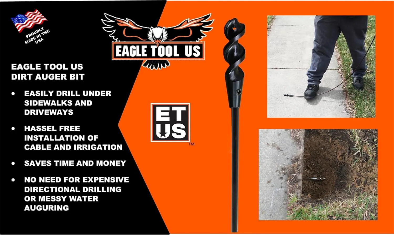 Eagle Tool US ETD75072 Dirt Auger, 3/4-Inch Head with 72-Inch by 1/4-Inch Shank Included, Made in The USA