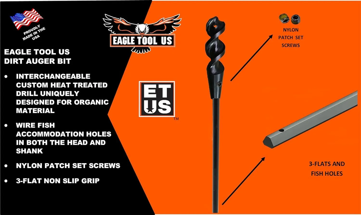 Eagle Tool US ETD75072 Dirt Auger, 3/4-Inch Head with 72-Inch by 1/4-Inch Shank Included, Made in The USA