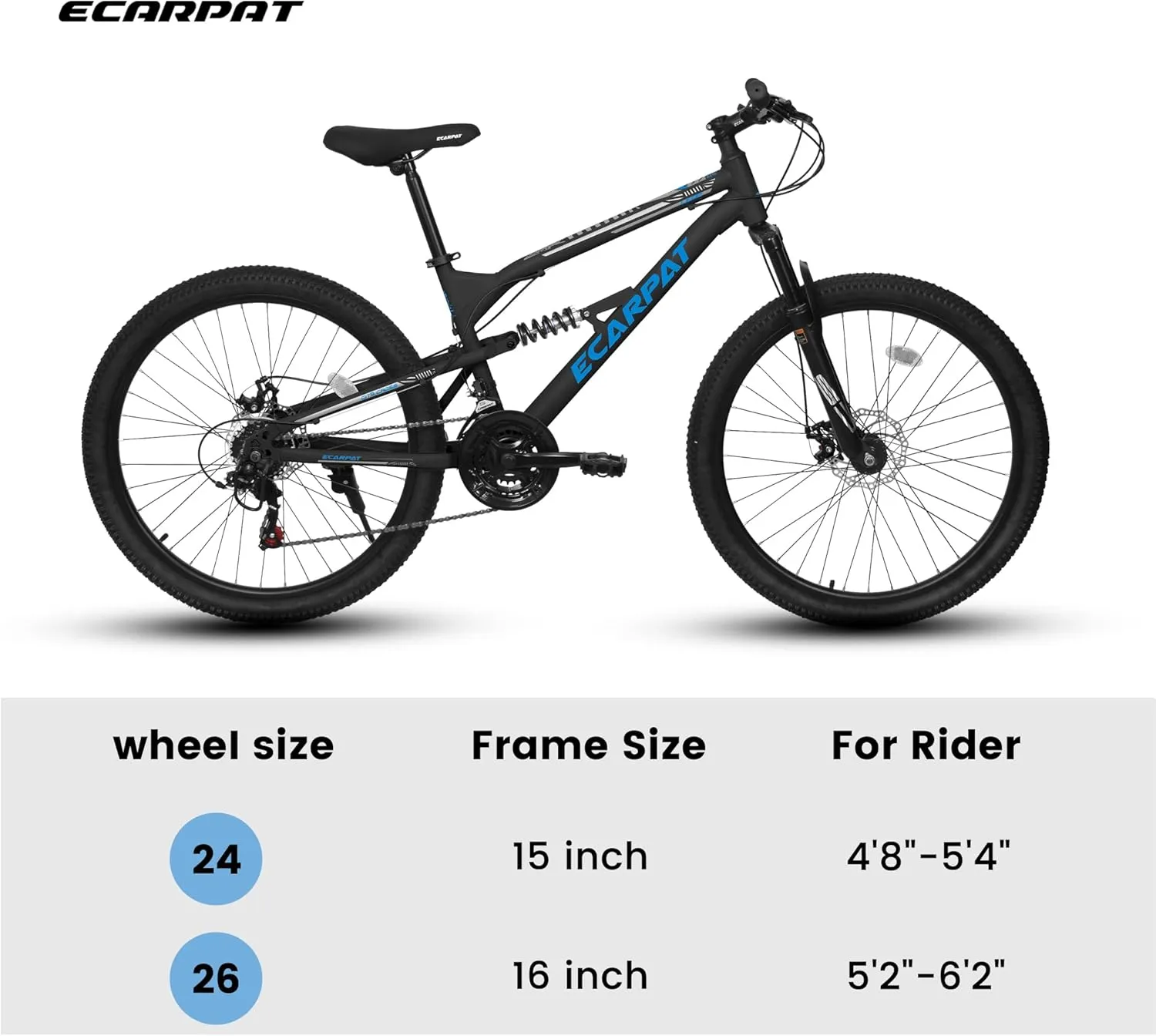 Ecarpat 24/26/27.5 Inch Mountain Bike, Dual/Front Suspension Mens Mountain Bike with 21 Speeds High-Carbon Steel Frame and Disc/V Brakes, Adult Sport Bicycle for Trail Snow Commuter City Road