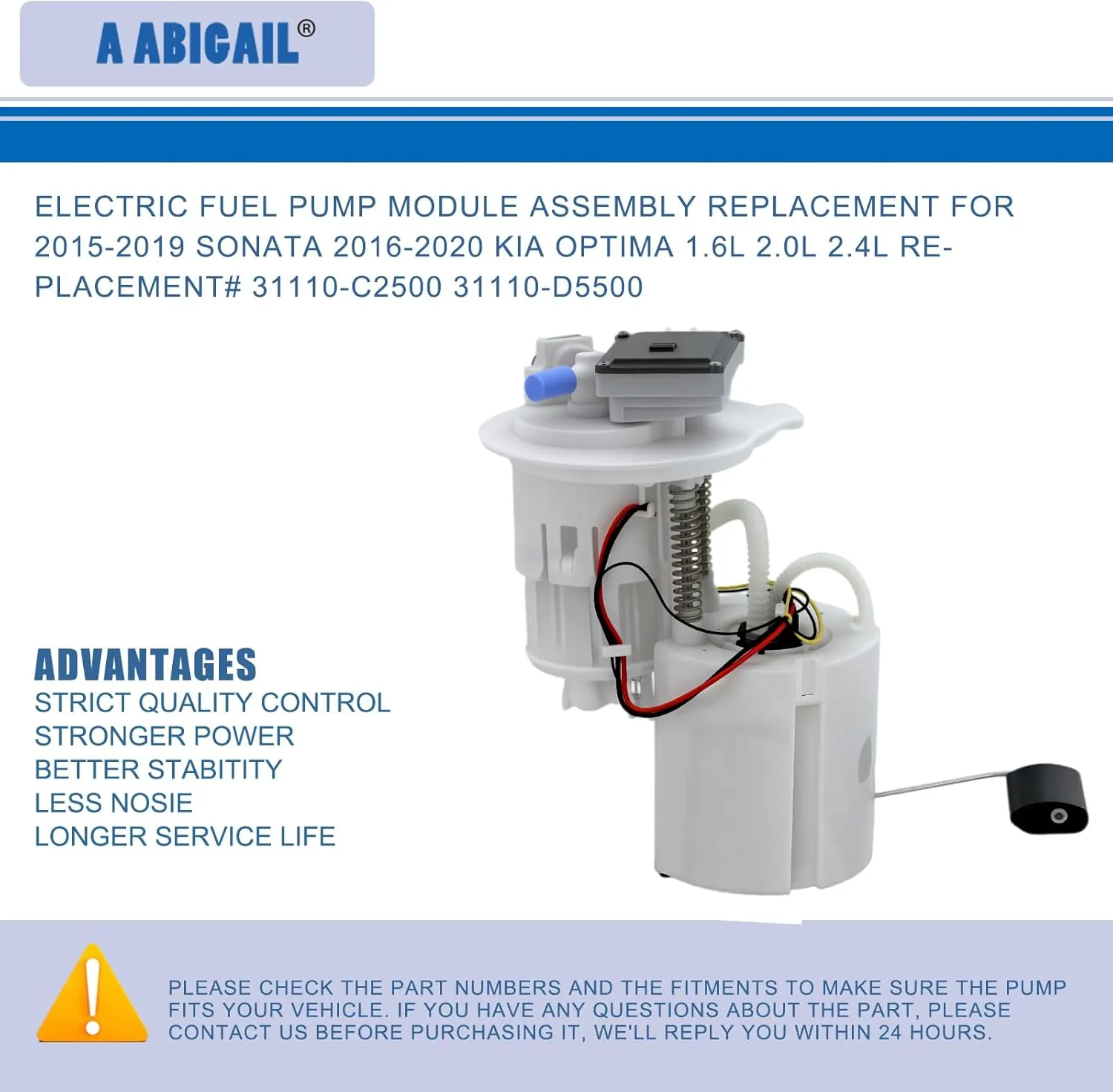 Electric Fuel Pump Module Assembly Replacement for 2015-2019 Sonata 2016-2020 Kia Optima 1.6L 2.0L 2.4L Replacement# 31110-C2500 31110-D5500