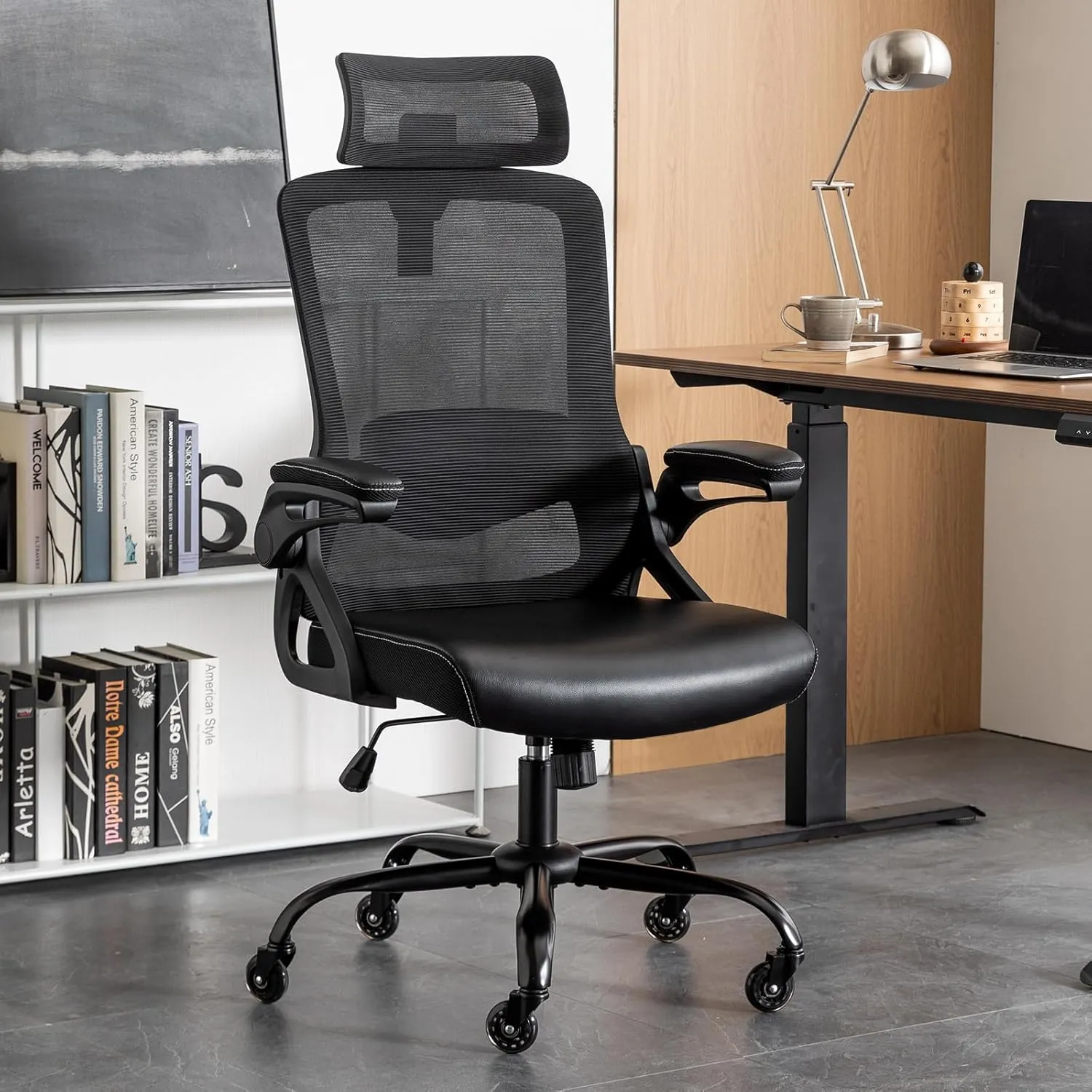Ergonomic Office Chair, Desk Chair with Adjustable Lumbar Support, High Back Mesh Chair with Blade Wheels, Executive Chair for Home Office