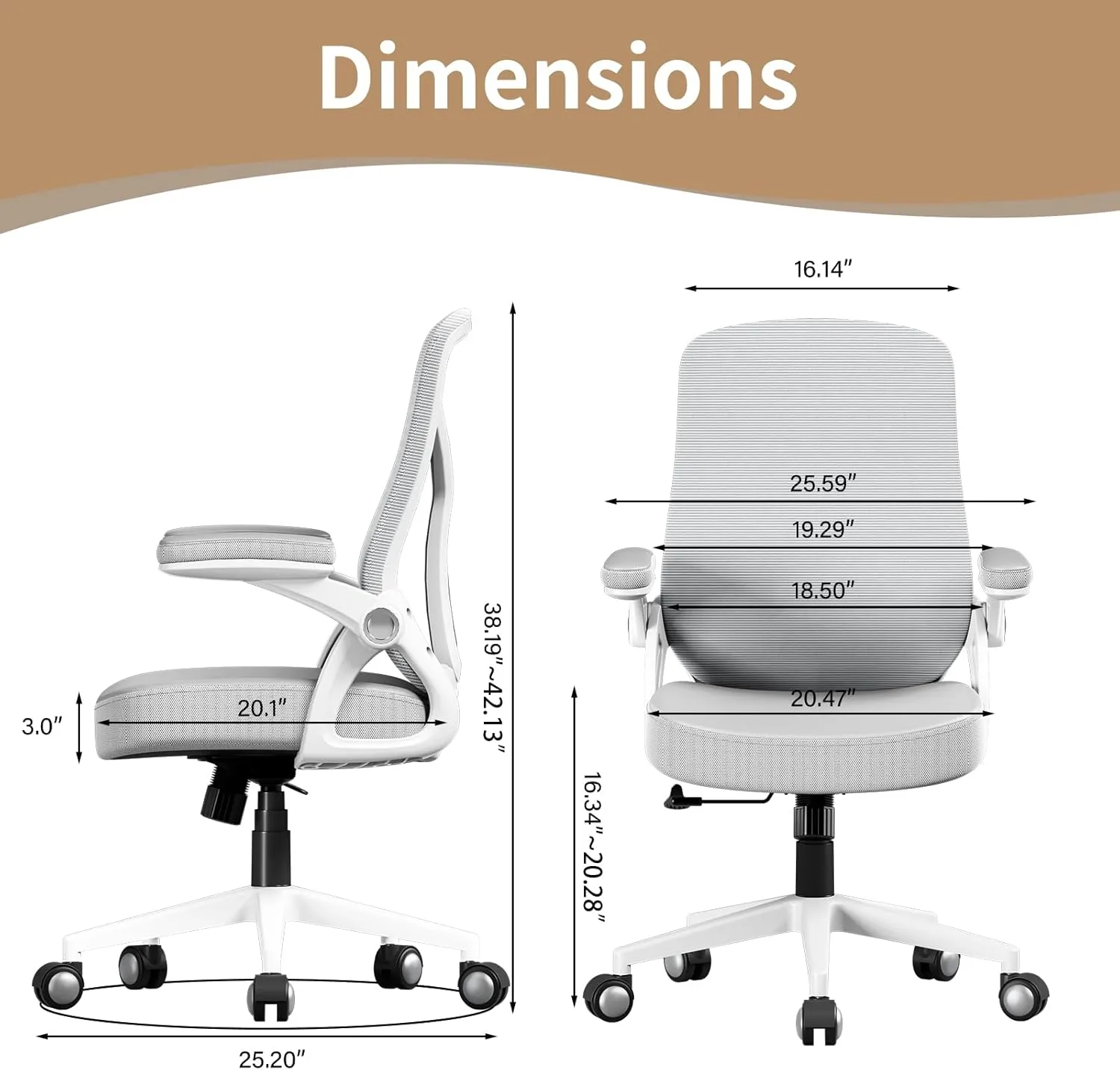 Ergonomic Office Desk Chair, PU Leather Home Office Desk Chair, Mesh Mid-Back Computer Chair, Flip-up Armrests Executive Task Chair (Grey)