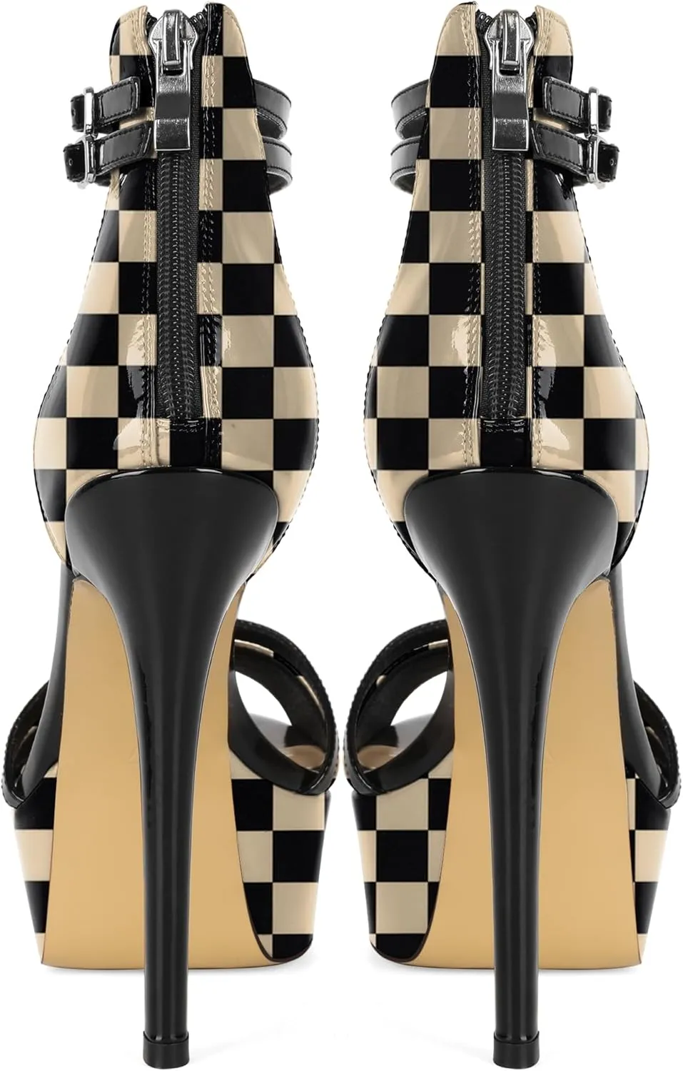 Esvowido Platform Heels for Women Open Toe T-Strappy Heeled Sandals Stiletto High Heels 5.5 Inch Double Ankle Strap Strappy Pump Shoes with Back Zipper Black US Size 10