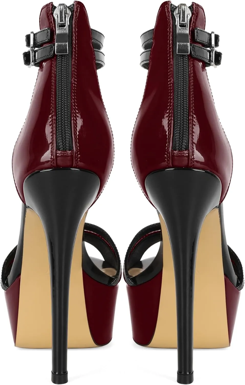 Esvowido Platform Heels for Women Open Toe T-Strappy Heeled Sandals Stiletto High Heels 5.5 Inch Double Ankle Strap Strappy Pump Shoes with Back Zipper Black US Size 10
