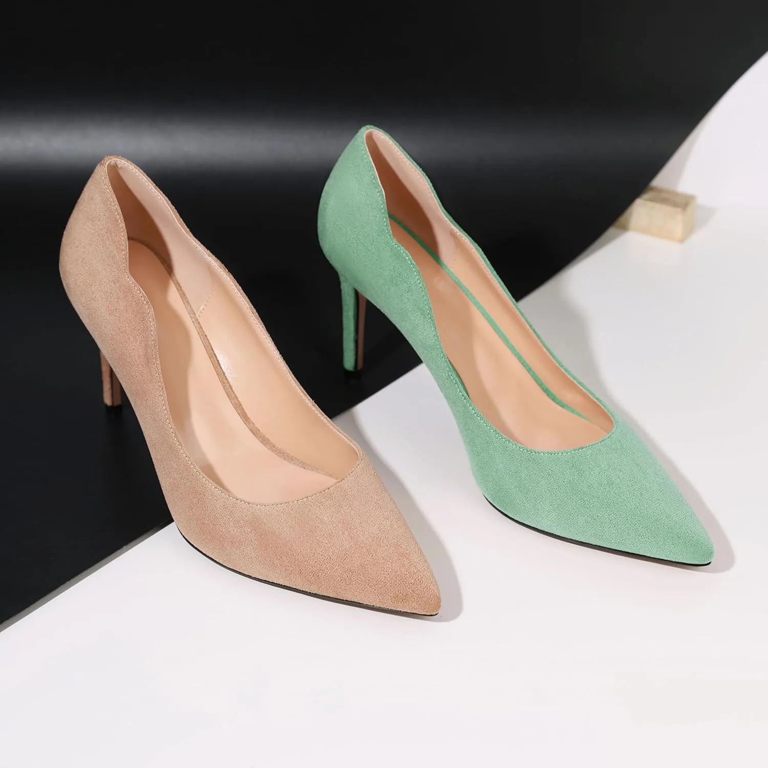 Esvowido Women's High Heel Pumps Heeled Pointed Toe Classic Stiletto Heels Slip on Sexy Evening Party Dress Shoes 3.4 Inch