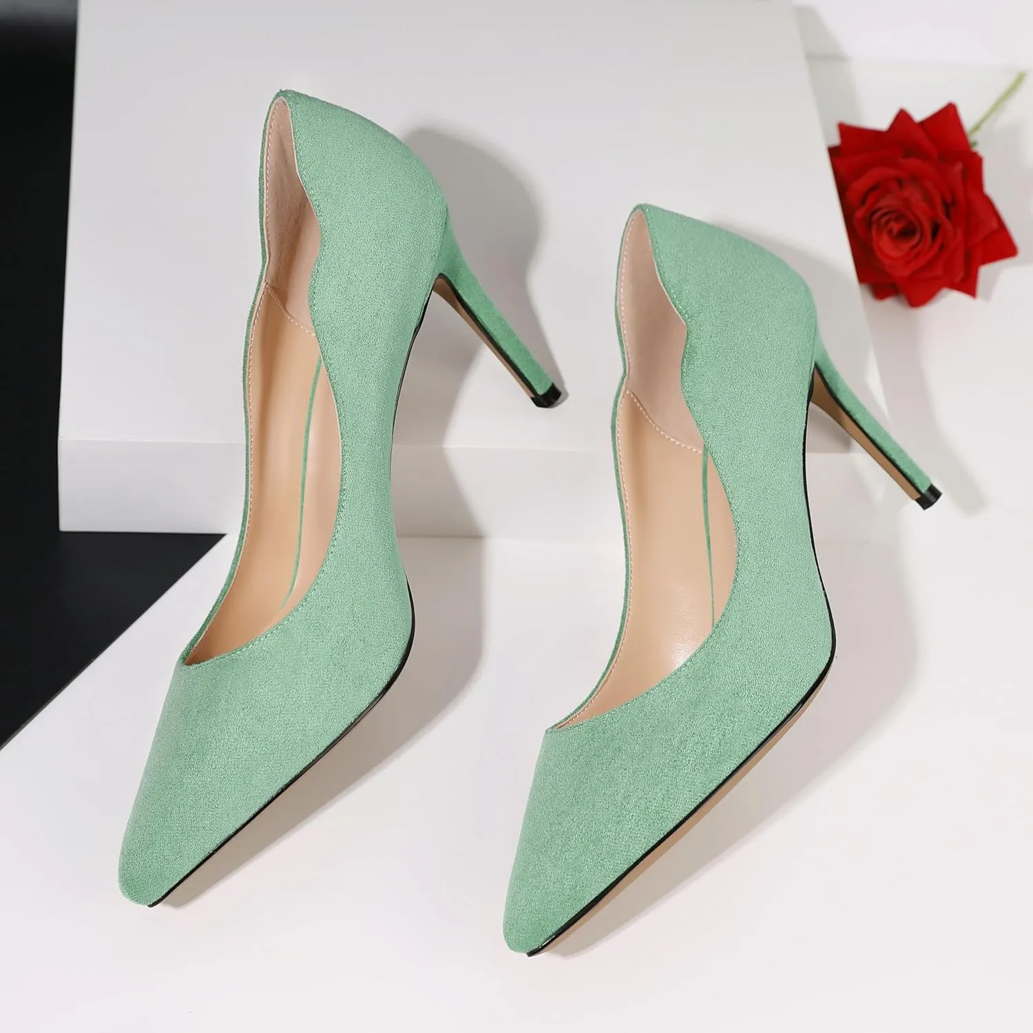 Esvowido Women's High Heel Pumps Heeled Pointed Toe Classic Stiletto Heels Slip on Sexy Evening Party Dress Shoes 3.4 Inch