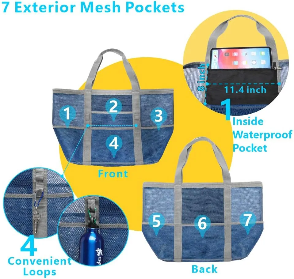 F-color Mesh Beach Bag Family - Large Tote Bag for Cruise Pool Beach Vacation Essentials