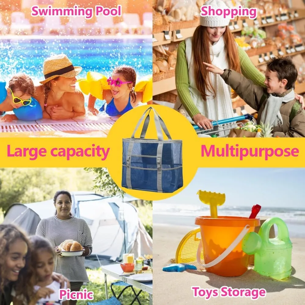 F-color Mesh Beach Bag Family - Large Tote Bag for Cruise Pool Beach Vacation Essentials