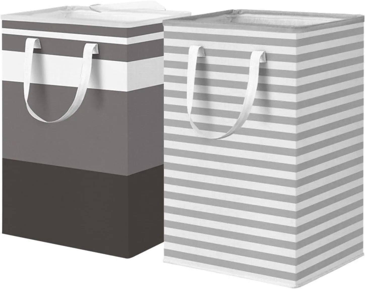 Fabric stripe storage bag, foldable and elongated handles, dirty clothes basket, laundry canvas storage bag