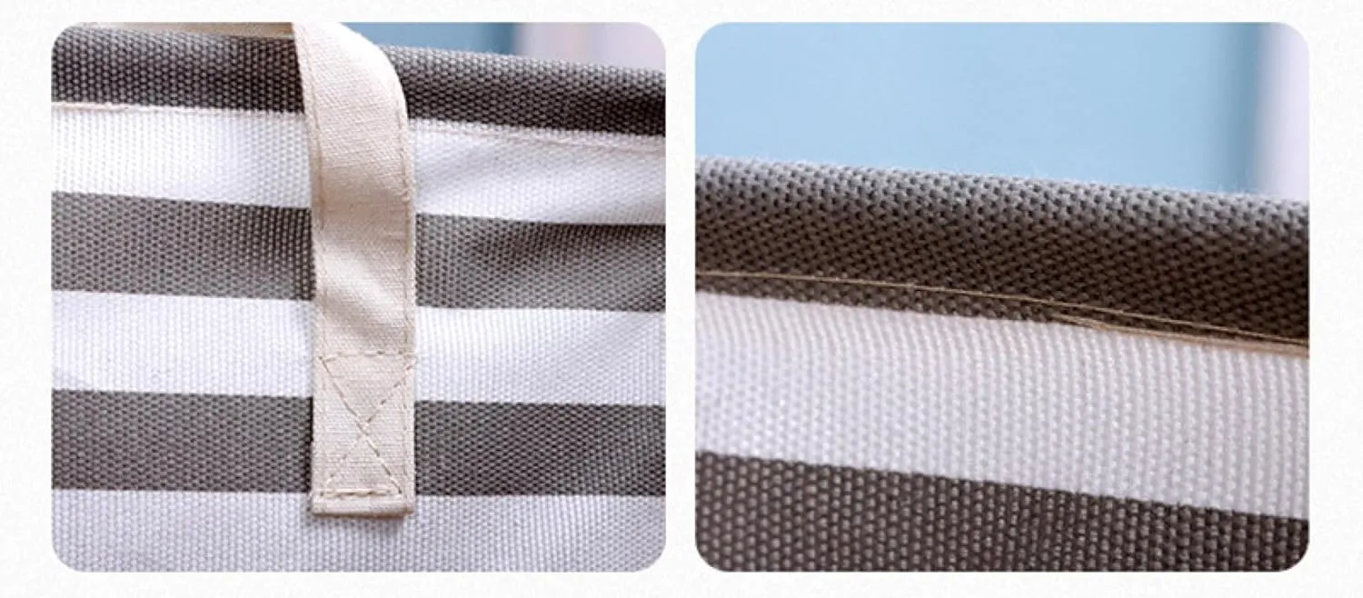 Fabric stripe storage bag, foldable and elongated handles, dirty clothes basket, laundry canvas storage bag