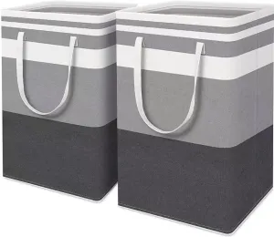 Fabric stripe storage bag, foldable and elongated handles, dirty clothes basket, laundry canvas storage bag