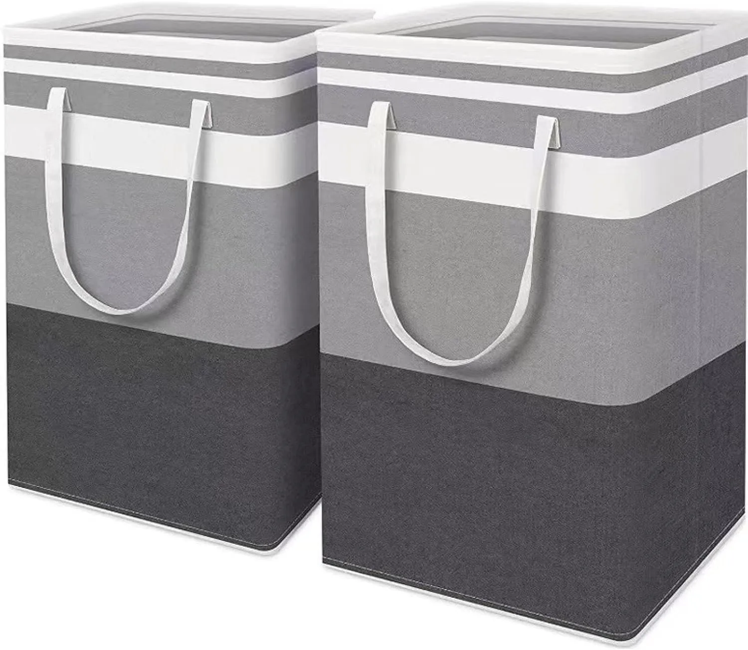 Fabric stripe storage bag, foldable and elongated handles, dirty clothes basket, laundry canvas storage bag
